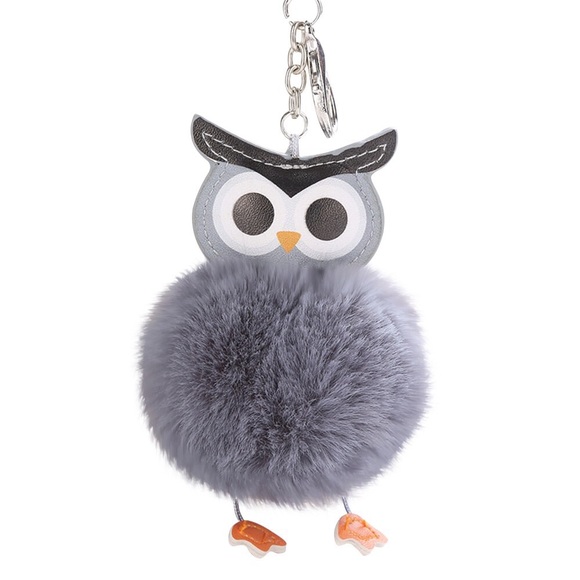 🆕Gray Owl Silver Pom Keychain Bag Charm🦉 - Picture 2 of 5